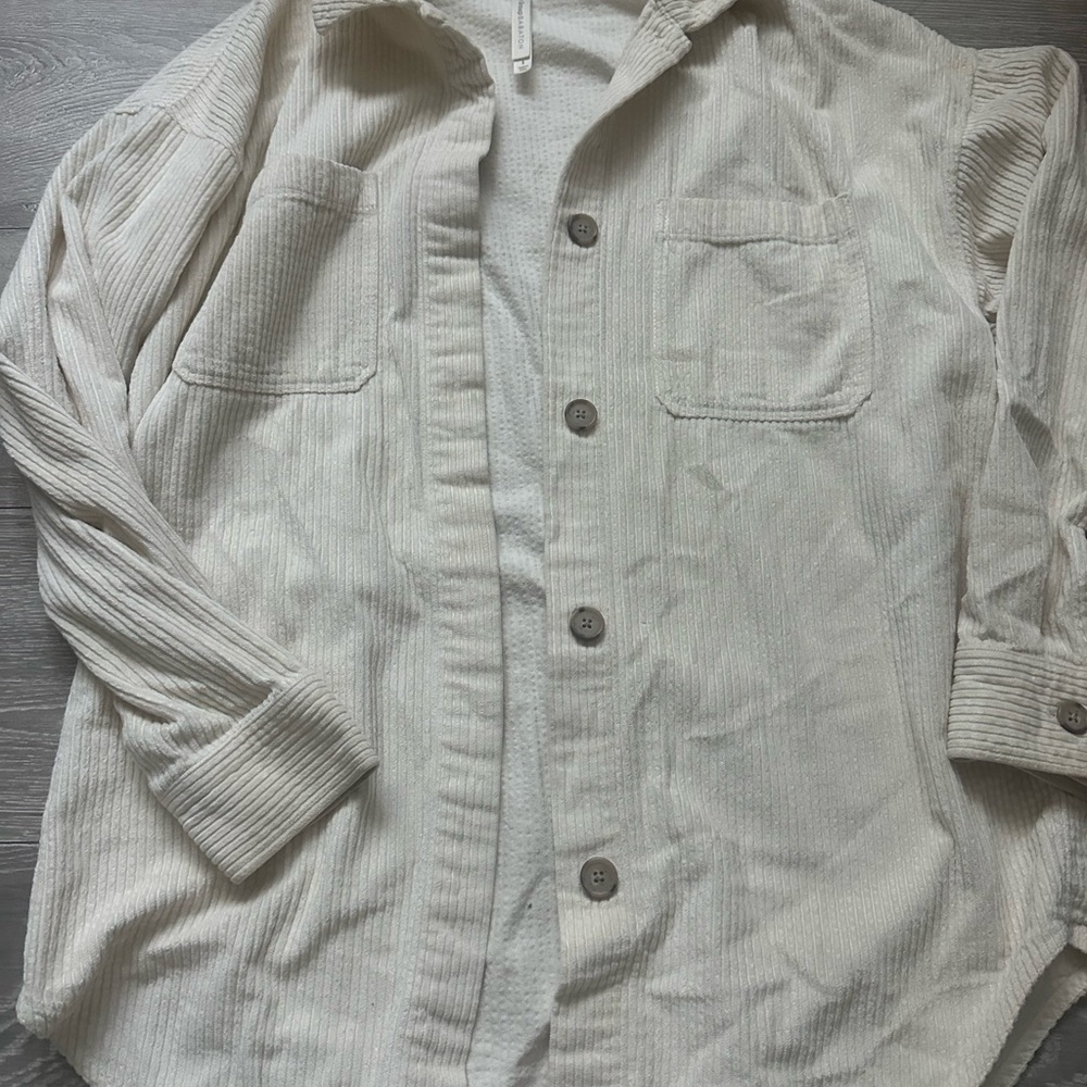 Aritzia Cream Button-Down Corduroy Shirt